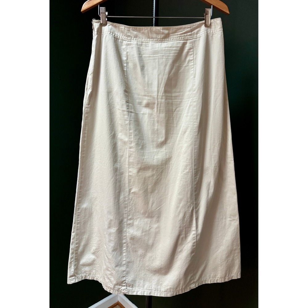 Vtg Basic Editions Beige A‎ Line 100% Cotton Midi Skirt Women's Size 8